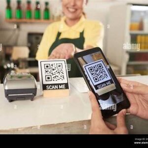 Customer scanning a QR code to leave a Google review for a business